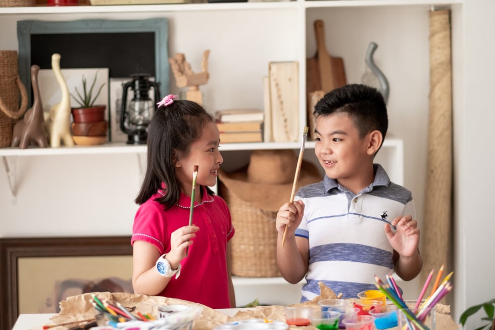 Cheerful Young Kids in Art Class 